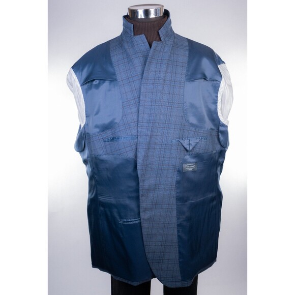 PRONTO UOMO Men Blazer 54L/S WOOL Blue Sport Coat Two Button Casual Jacket Plaid - Picture 9 of 13